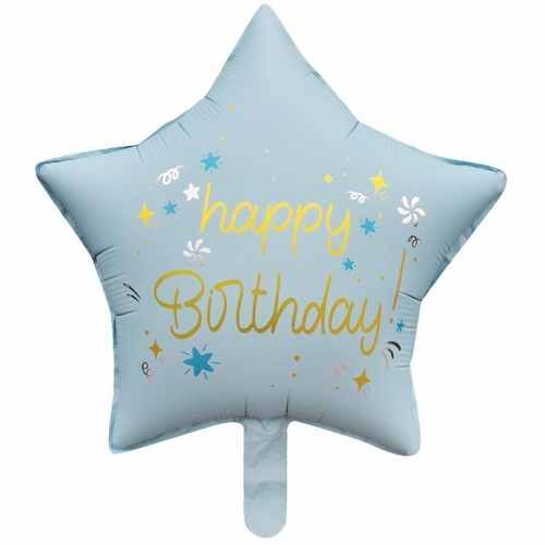 18 İNÇ RETRO HAPPY B.BASKILI FOLYO YILDIZ BALON MAVİ