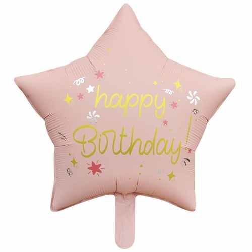 18 İNÇ RETRO HAPPY B.BASKILI FOLYO YILDIZ BALON PEMBE