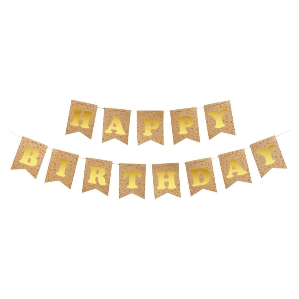 UZAR YAZI HAPPY BİRTHDAY KRAFT ZEMİN GOLD