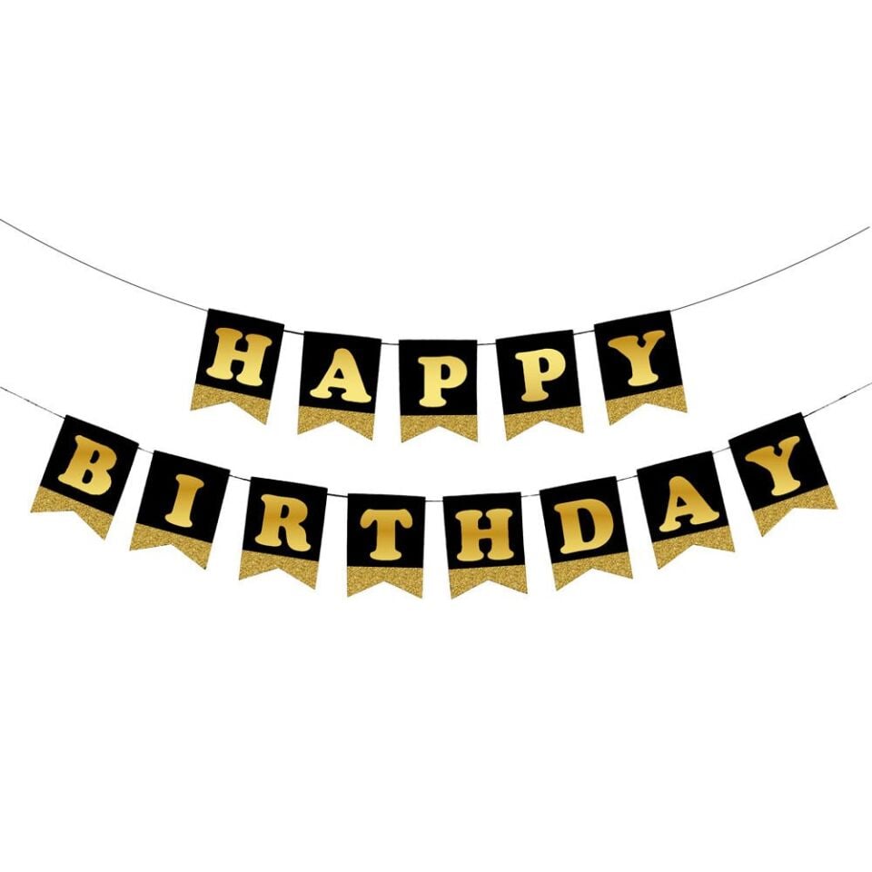 UZAR YAZI HAPPY BİRTHDAY SİYAH ZEMİN GOLD