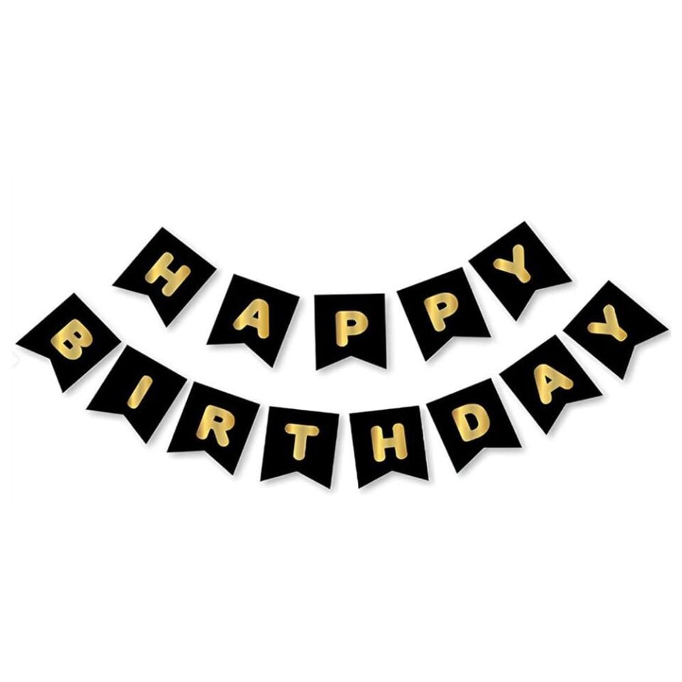UZAR YAZI HAPPY BİRTHDAY SİYAH ZEMİN GOLD
