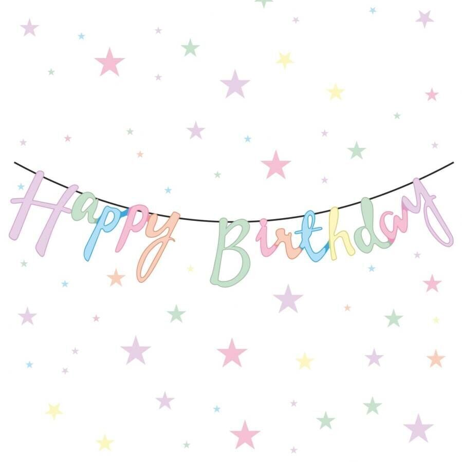 Kaligrafi Banner Happy Birthday Makaron Tema